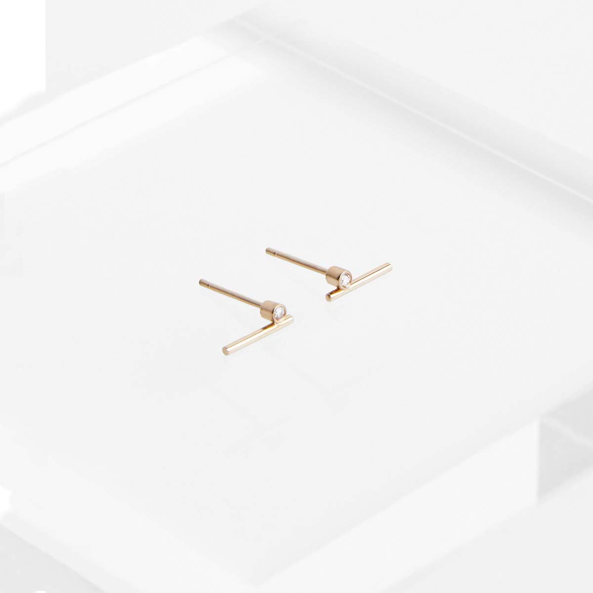 Livi Small Thin Stud Earrings in 14k Yellow Gold set with White Diamonds By SHW Fine Jewelry NYC