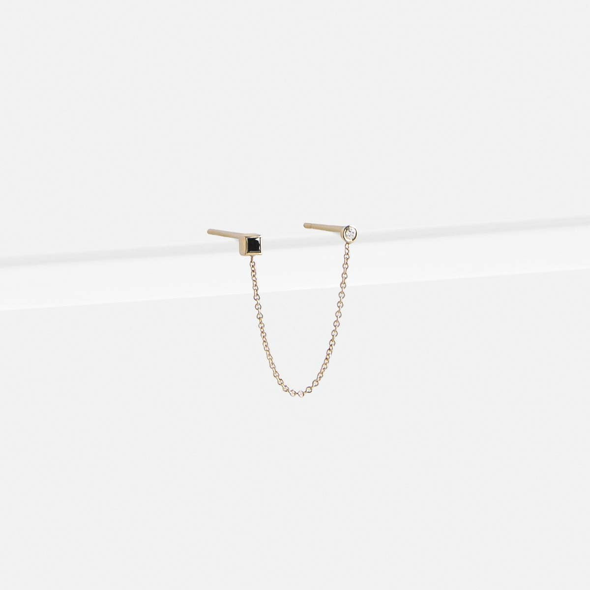 Noma Unusual Double Piercing Earring in 14k Gold set with White and Black Diamonds By SHW Fine Jewelry NYC