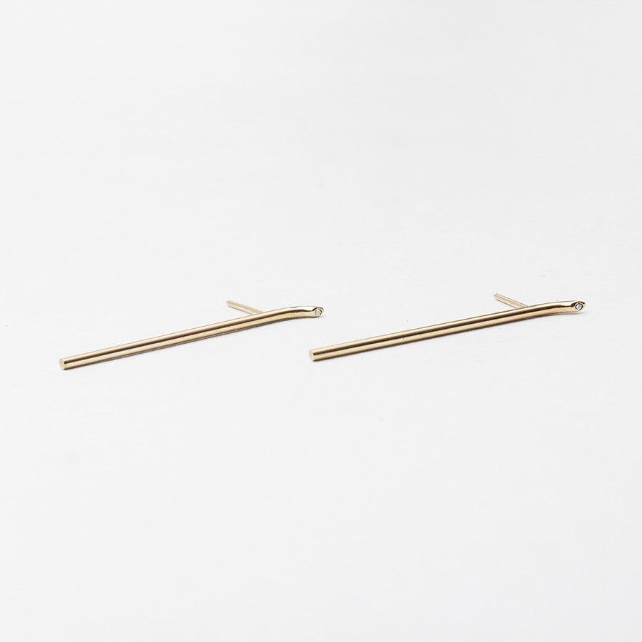 Yellow Gold: Lero Alternative Bar Earrings 14k Gold set with White Diamonds By SHW Fine Jewelry NYC