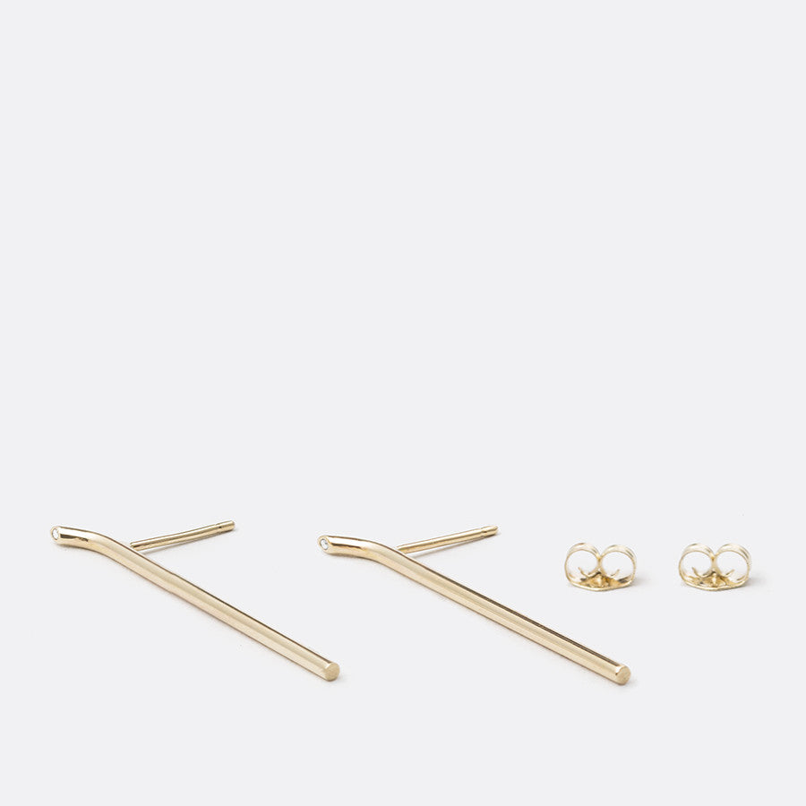Lero Unusual Bar Earrings 14k Gold set with White Diamonds By SHW Fine Jewelry New York City