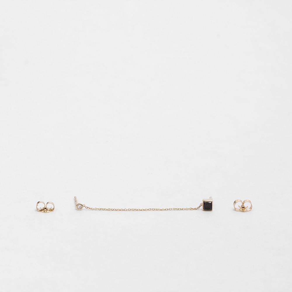 Noma Minimalist Double Piercing Earring in 14k Gold set with White and Black Diamonds By SHW Fine Jewelry NYC