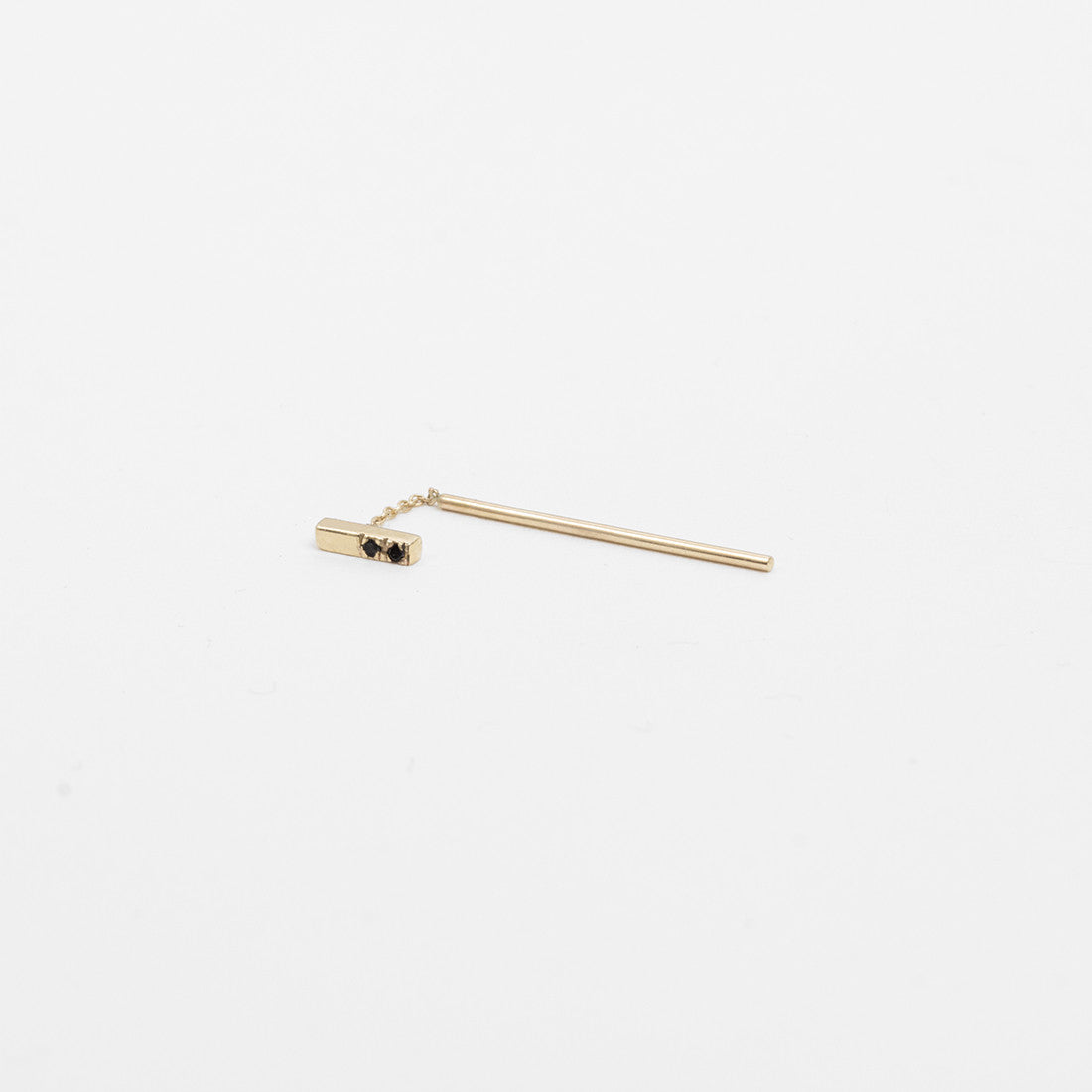Olko Short Unusual Pull Through Earring 14k Gold set with Black Diamond By SHW Fine Jewelry NYC
