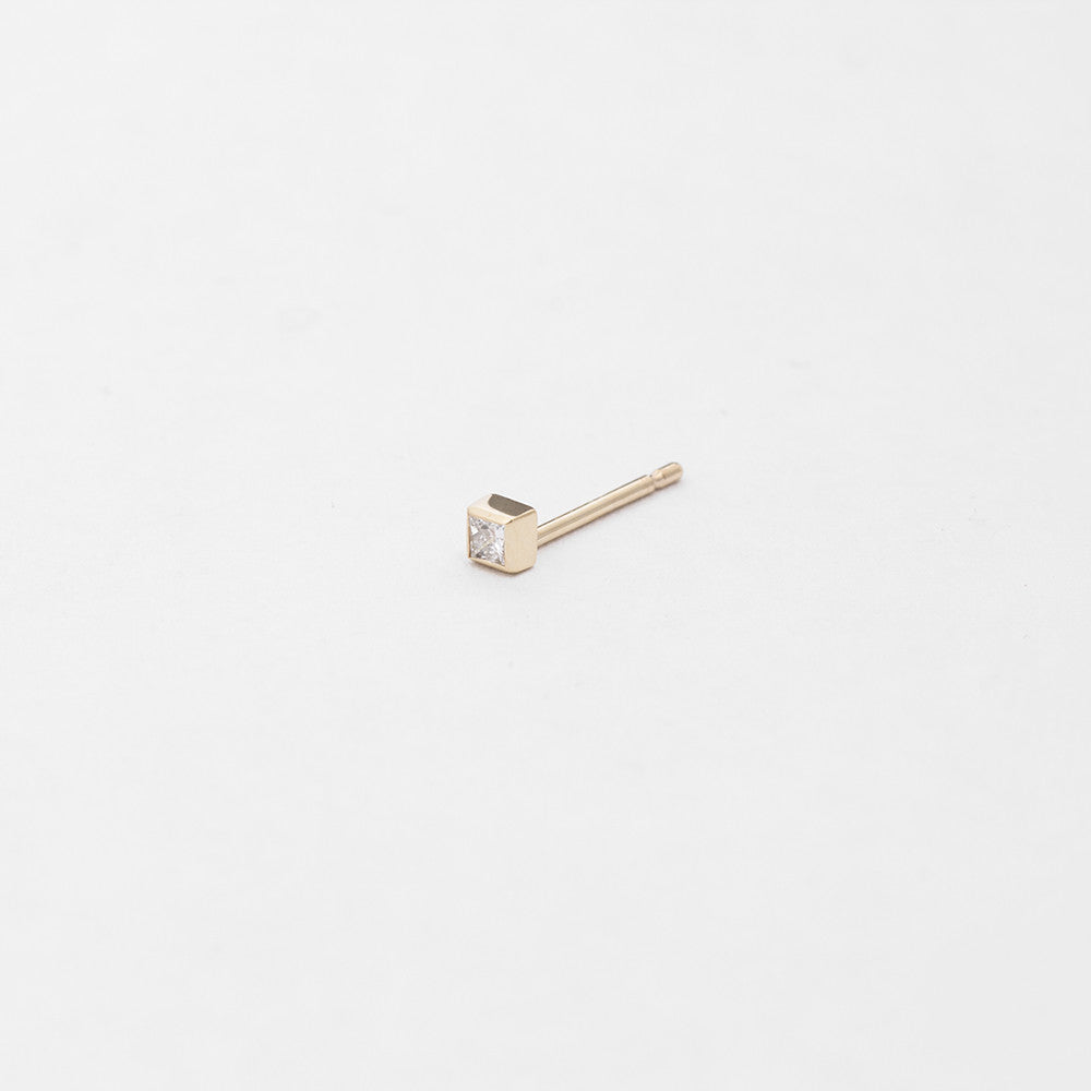 Small Designer Ona Bar Stud in 14k Gold set with White Diamond By SHW Fine Jewelry NYC