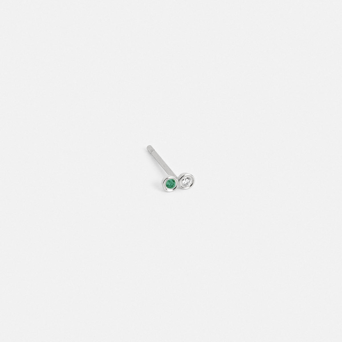 Etti Simple Studs in Sterling Silver set with White Diamond and Emerald By SHW Fine Jewelry NYC