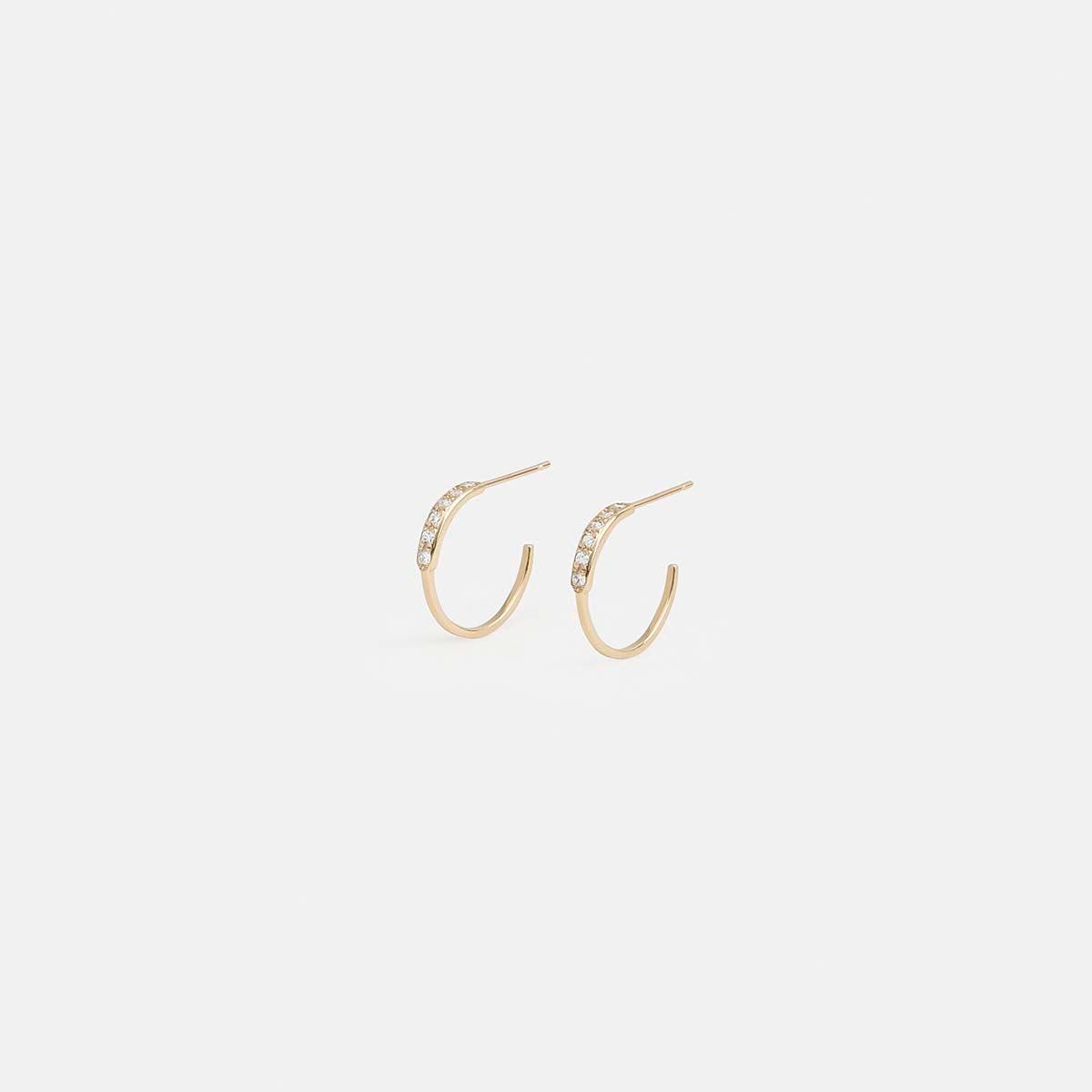 Medium Salo Alternative Hoops in 14k Gold set with White Diamonds By SHW Fine Jewelry NYC