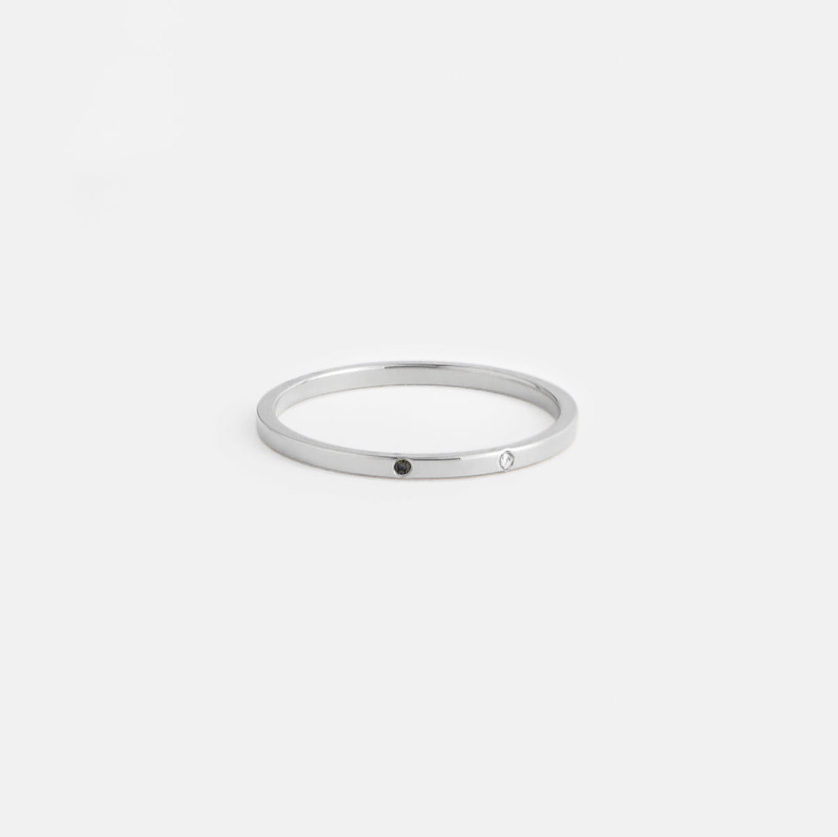 Alternative Statement Ring with 2 small white ethical mined white diamonds in solid 14, 18 karat gold by SHW cool fine jewelry store in NYC