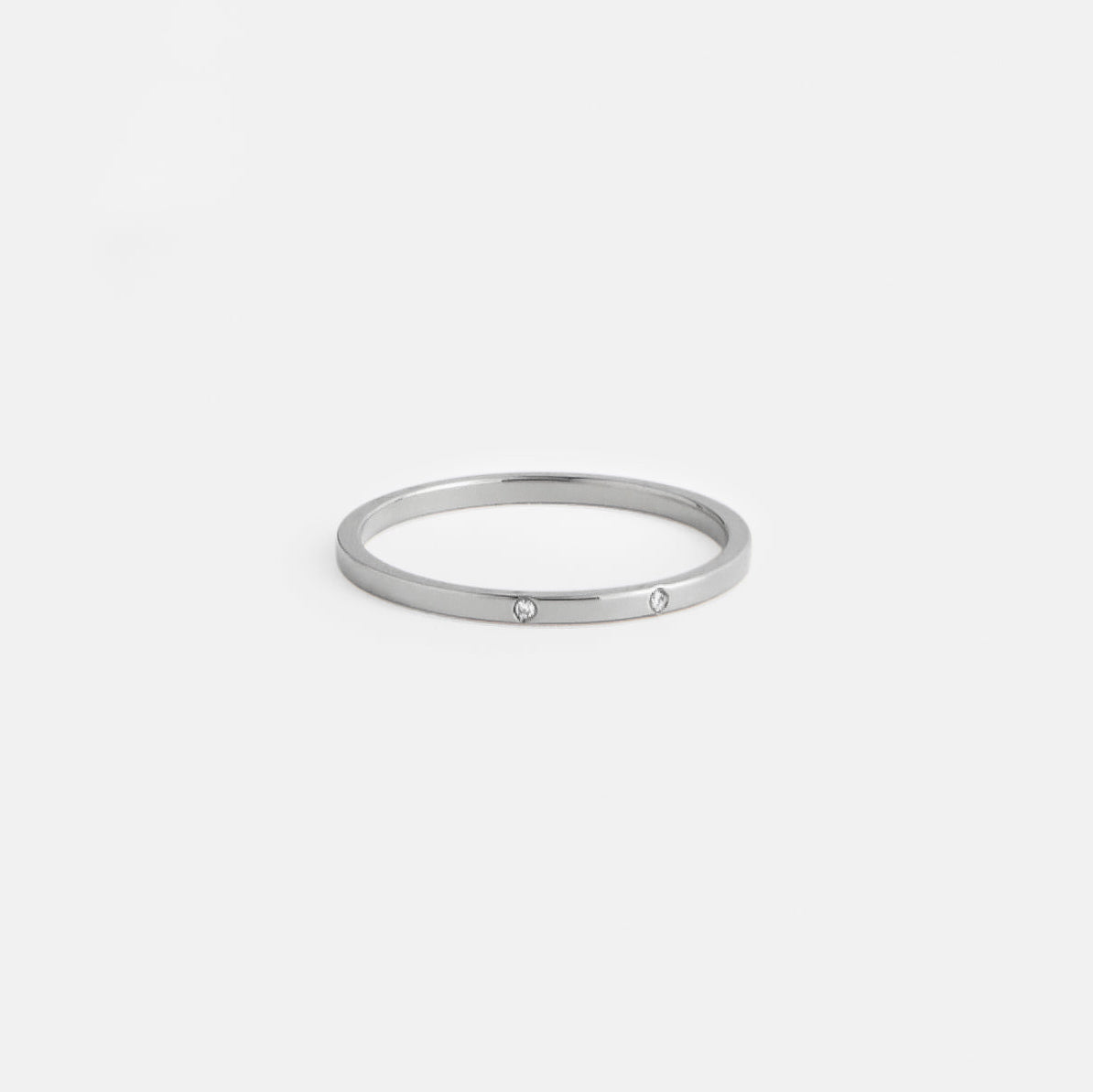 Simple Statement Ring with 2 small white ethical mined white diamonds in solid 14, 18 karat gold by SHW cool fine jewelry store in NYC