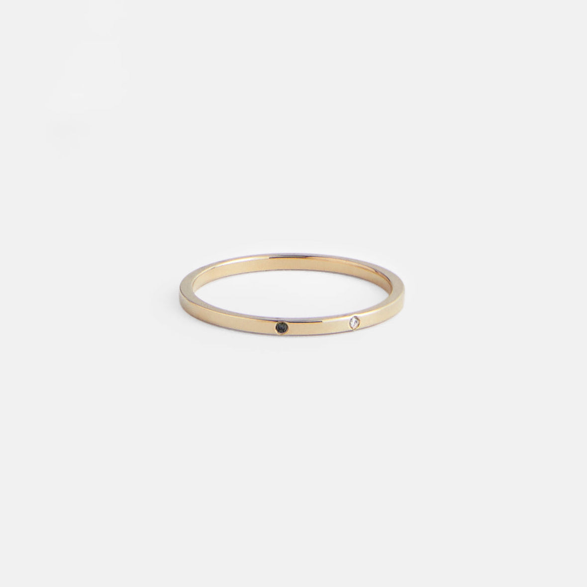 Unusual Stackable Wedding Band with two small natural white diamonds in solid 14k, 18k gold, platinum by SHW best fine jewelry store in NYC