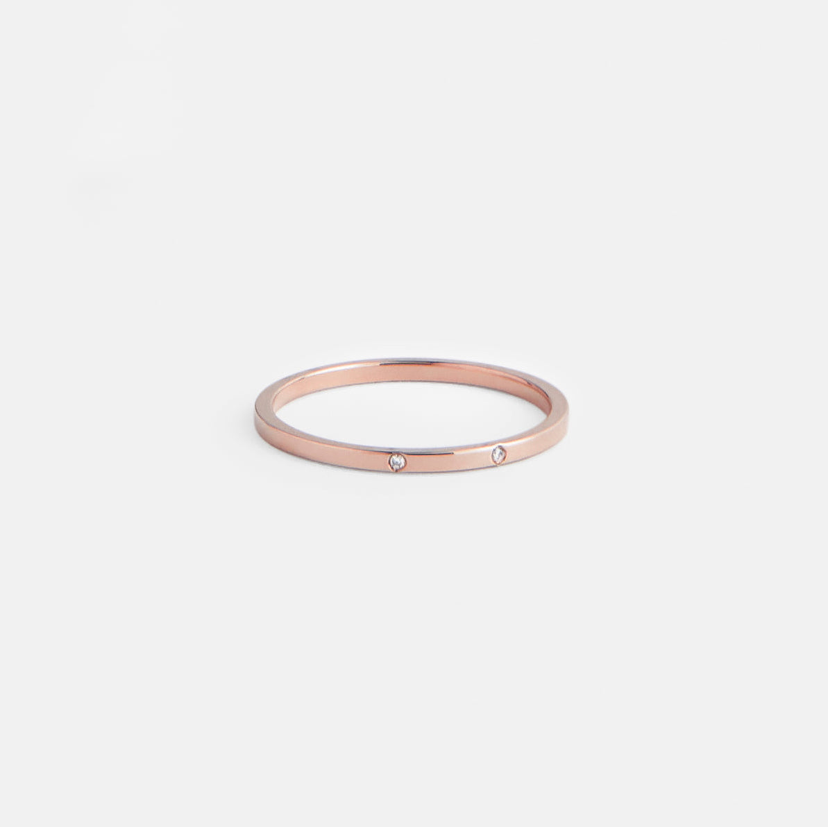 Minimalist Thin Wedding Band with 2 natural white diamonds in solid 14k, 18k yellow gold by SHW famous fine jewelry stores in NYC near me