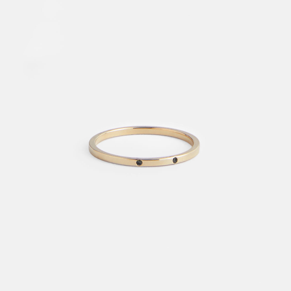 Minimal Flat-profile Wedding Ring with two customizable sustainable gemstones on band in solid 14k, 18k gold SHW fine jewelry store in NYC