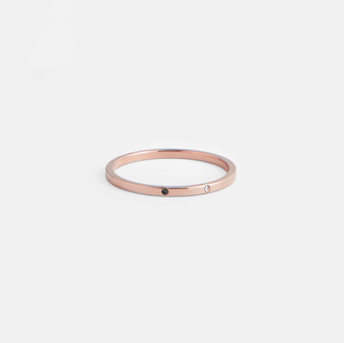 Modern Thin Wedding Ring with two customizable sustainable gemstones on band in solid 14k, 18k gold by SHW cool fine jewelry store in NYC
