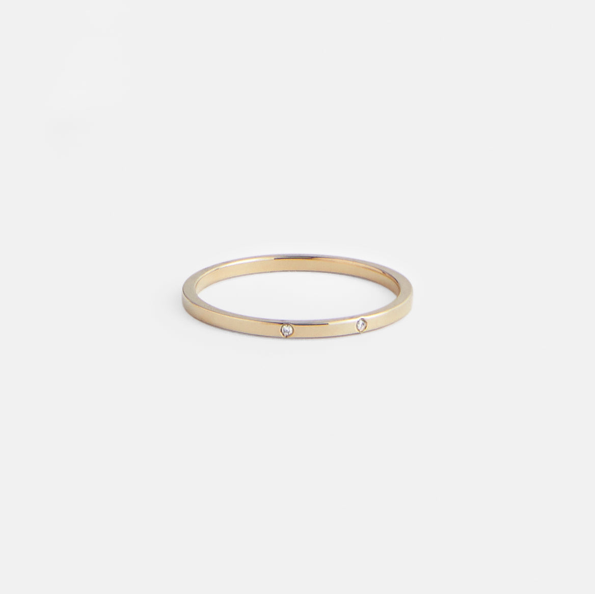 Unique Wedding Band with two tiny round mined white diamonds in solid 14k, 18k gold by SHW famous fine jewelry store in NYC nearby