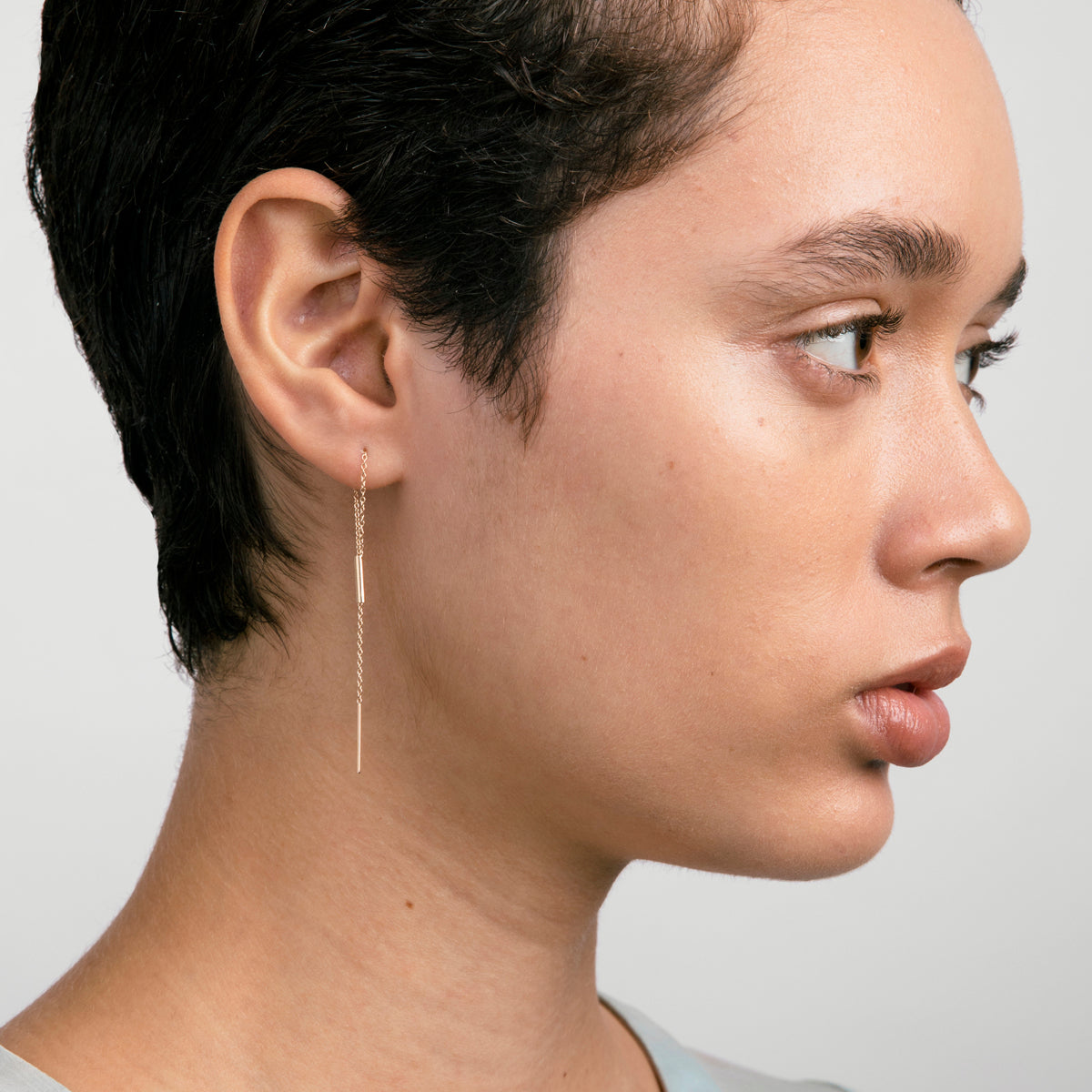Yellow Gold: Laya Alternative pull through Earring 14k Gold By SHW Fine Jewelry NYC