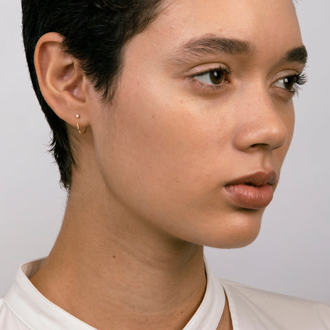 Mini Lona Handmade Hug Earring in 14k Gold set with White Diamonds By SHW Fine Jewelry New York City