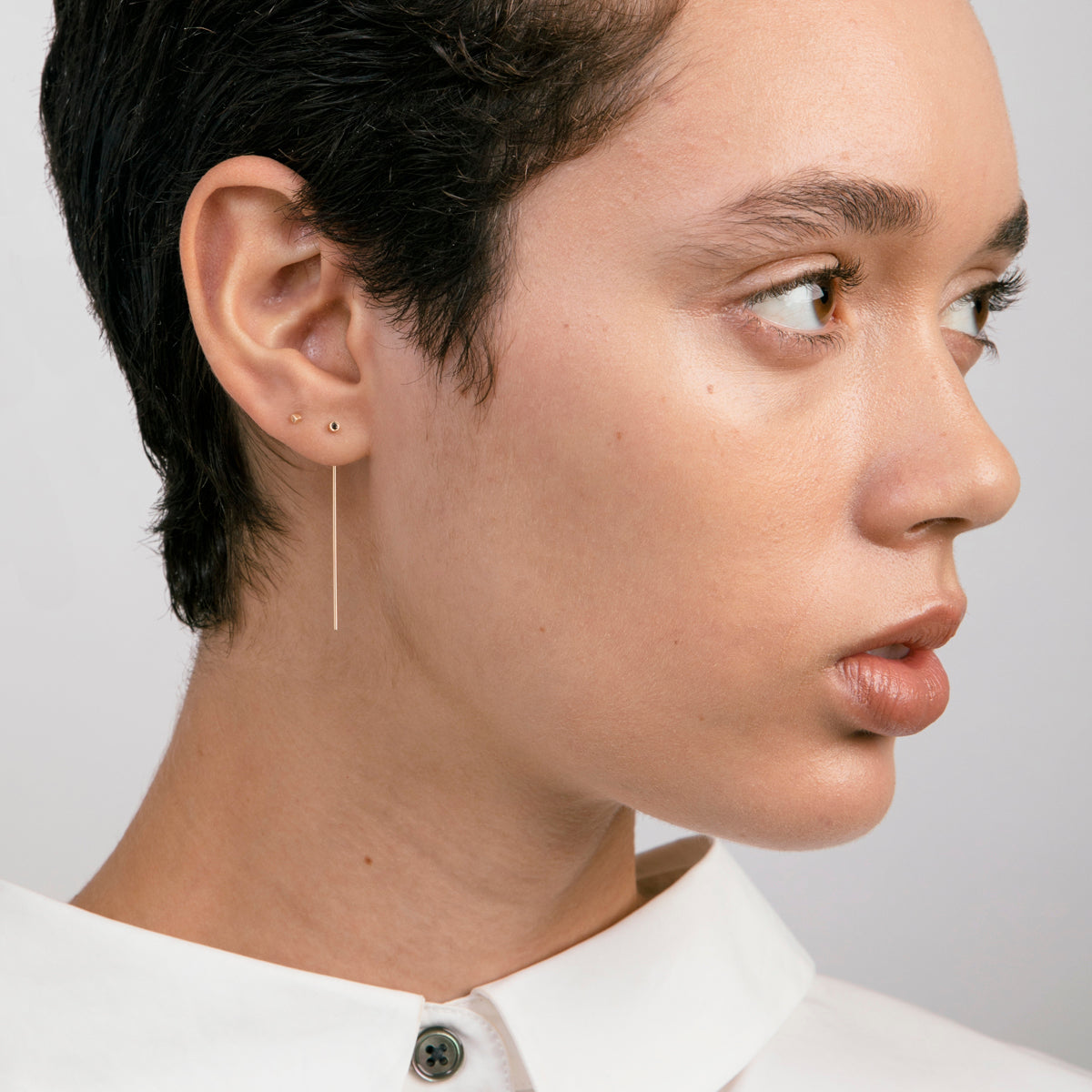 Lini Long Unusual Pull Through Earrings 14k Gold set with Black Diamonds By SHW Fine Jewelry New York City