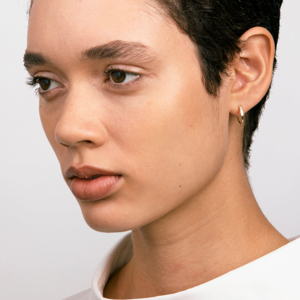 Medium Salo Delicate Hoop in 14k Gold set with White Diamonds By SHW Fine Jewelry NYC