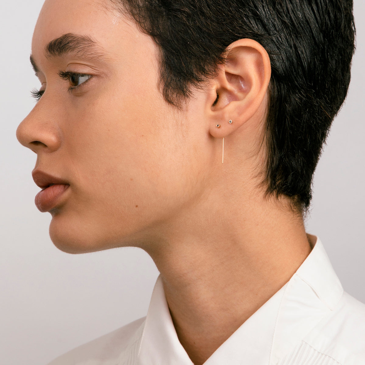 Lini Short Simple Pull Through Earrings 14k Gold set with Black Diamonds By SHW Fine Jewelry NYC
