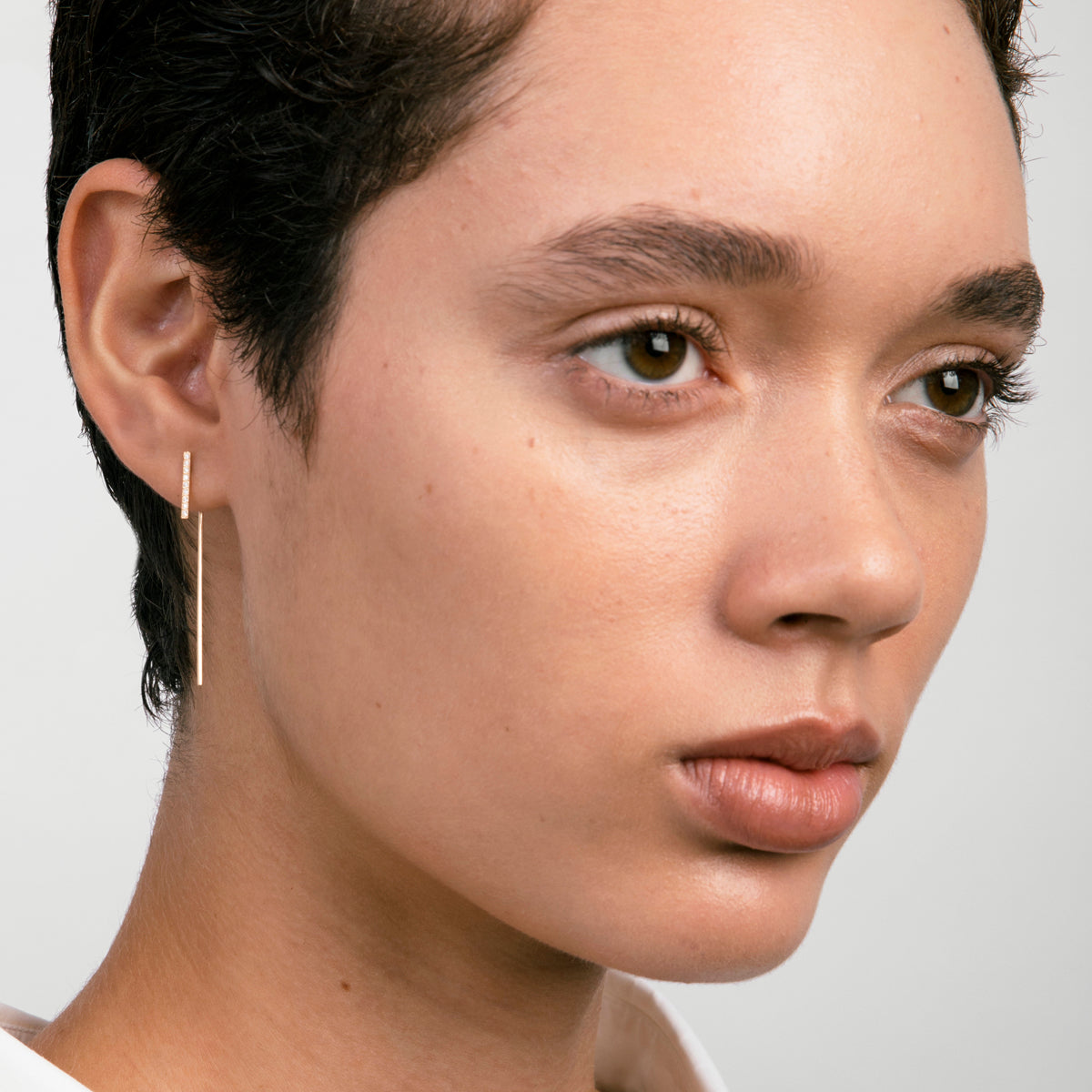 Veva Unusual Pull Through Earring in 14k Gold set with White Diamonds By SHW Fine Jewelry NYC