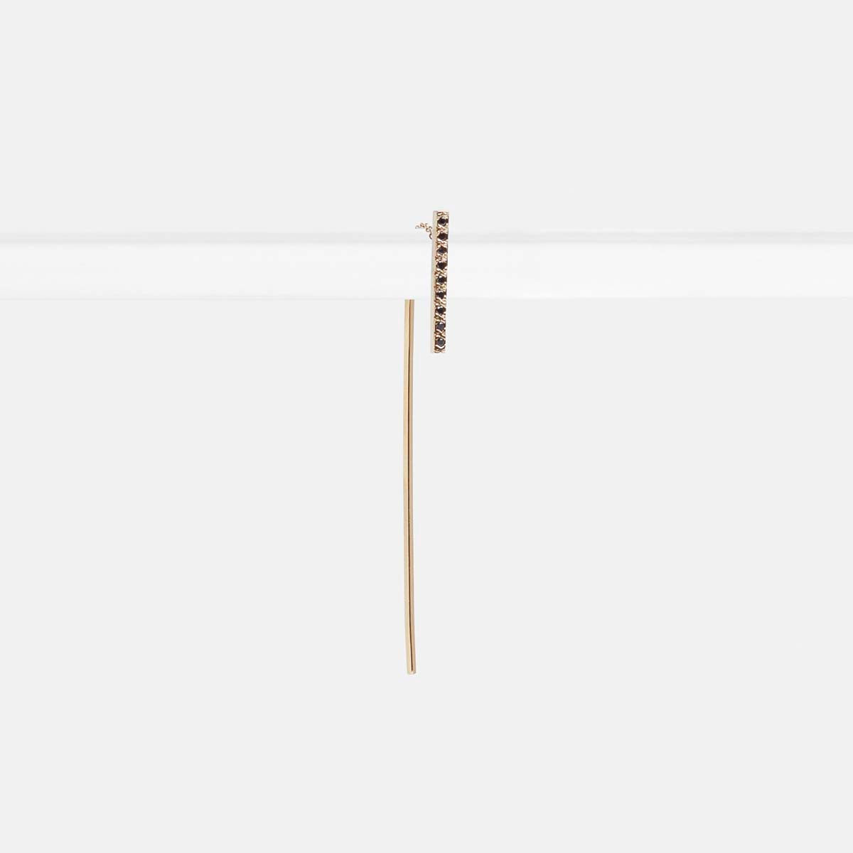 Veva Unconventional Pull Through Earring in 14k Gold set with Black Diamonds By SHW Fine Jewelry NYC