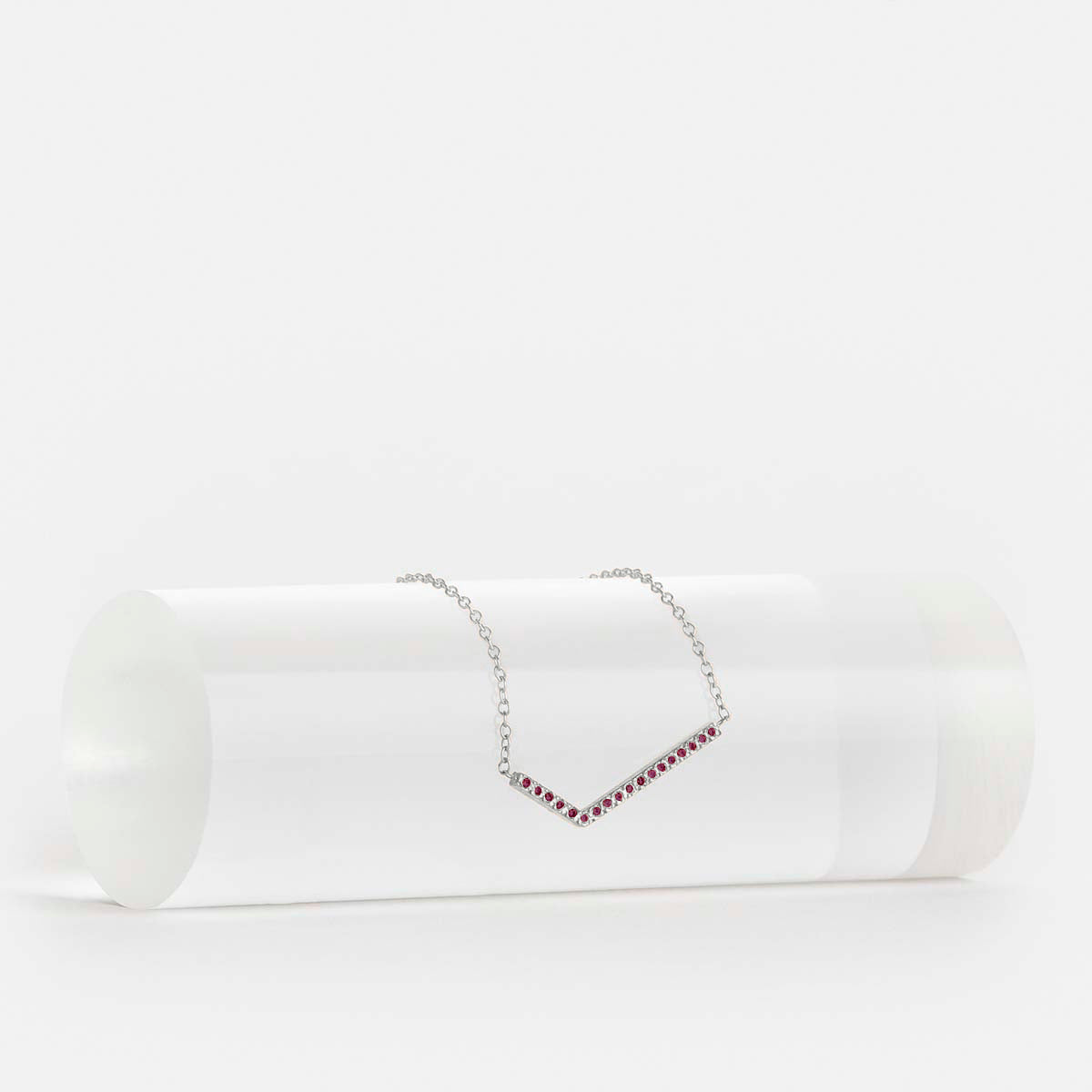 Veva Unconvetional Necklace in 14k White Gold set with Rubies By SHW Fine Jewelry NYC