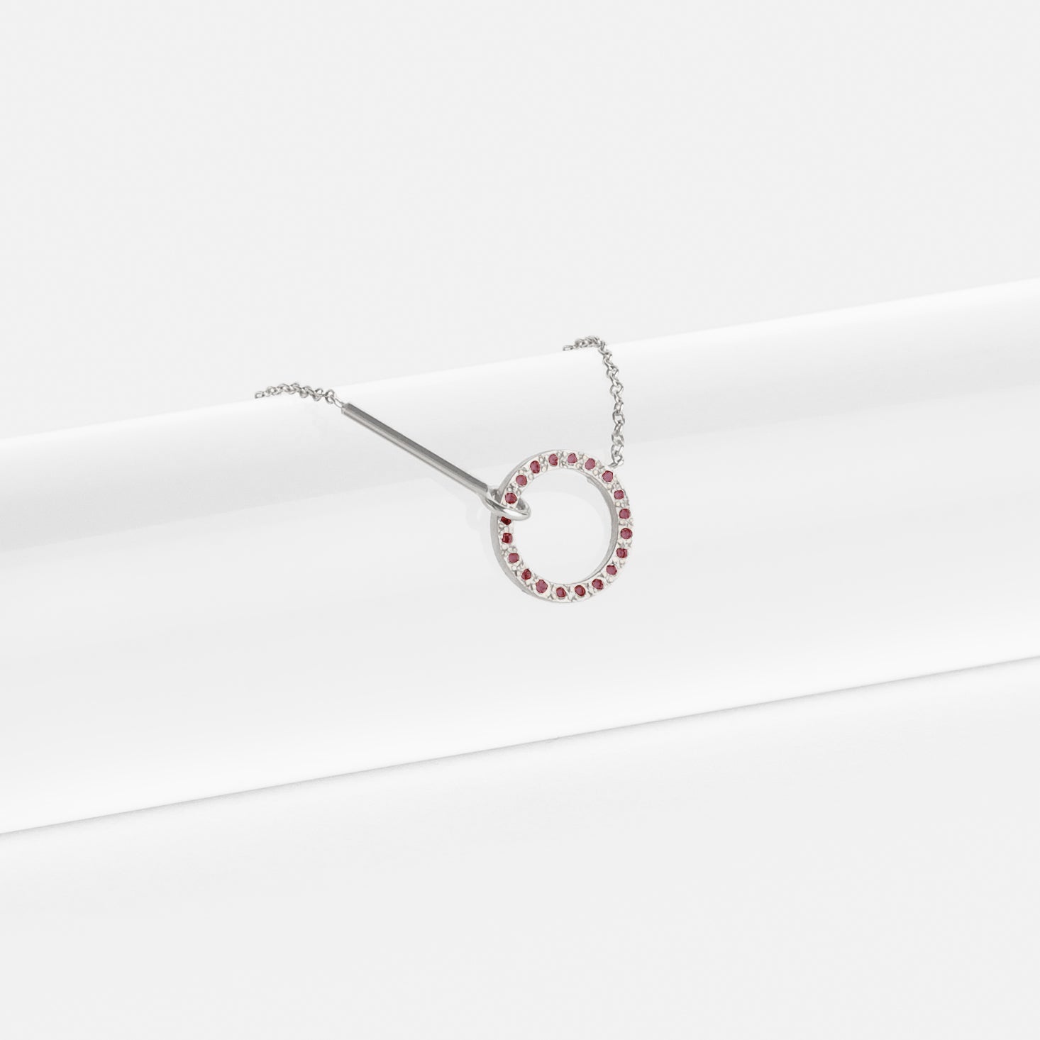 Visata Unconventional Necklace in 14k White Gold set with Rubies By SHW Fine Jewelry NYC