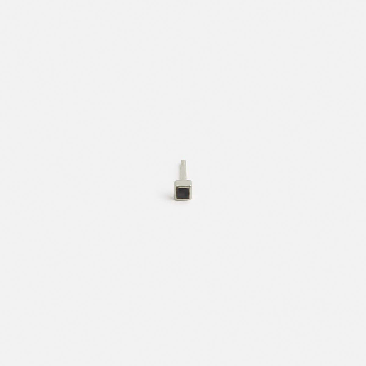 Small Minimal Ona Bar Stud in 14k White Gold set with Black Diamond By SHW Fine Jewelry NYC