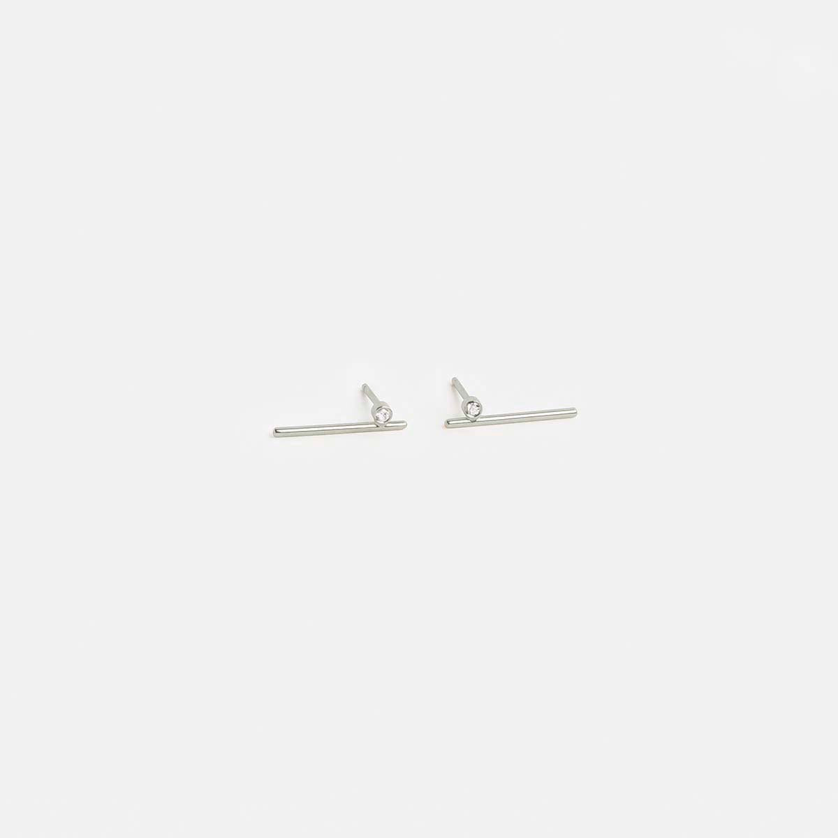 Livi Medium Unique Studs in 14k White Gold set with White Diamonds By SHW Fine Jewelry NYC