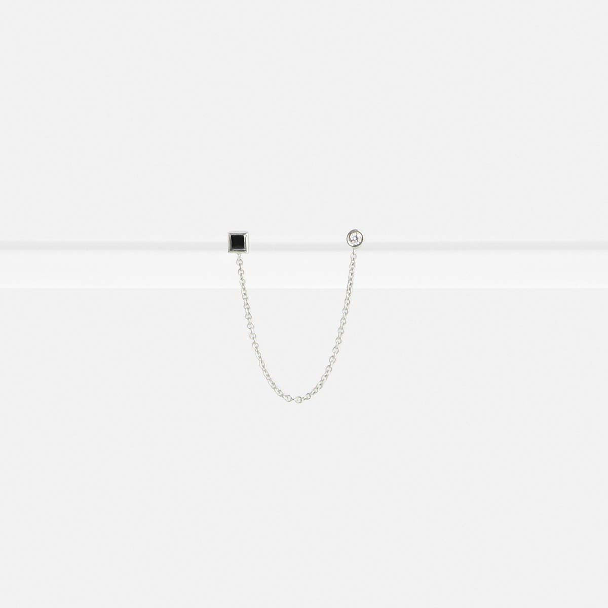 Noma Designer Double Piercing Earring in 14k White Gold set with White and Black Diamonds By SHW Fine Jewelry NYC