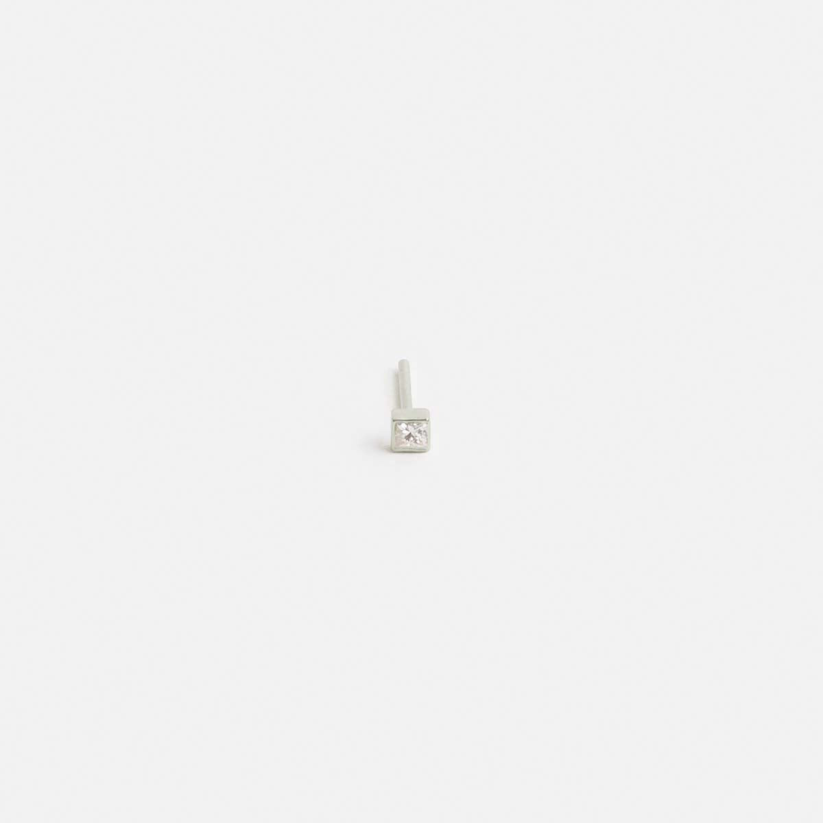 Small Minimal Ona Bar Stud in 14k White Gold set with White Diamond By SHW Fine Jewelry New York City