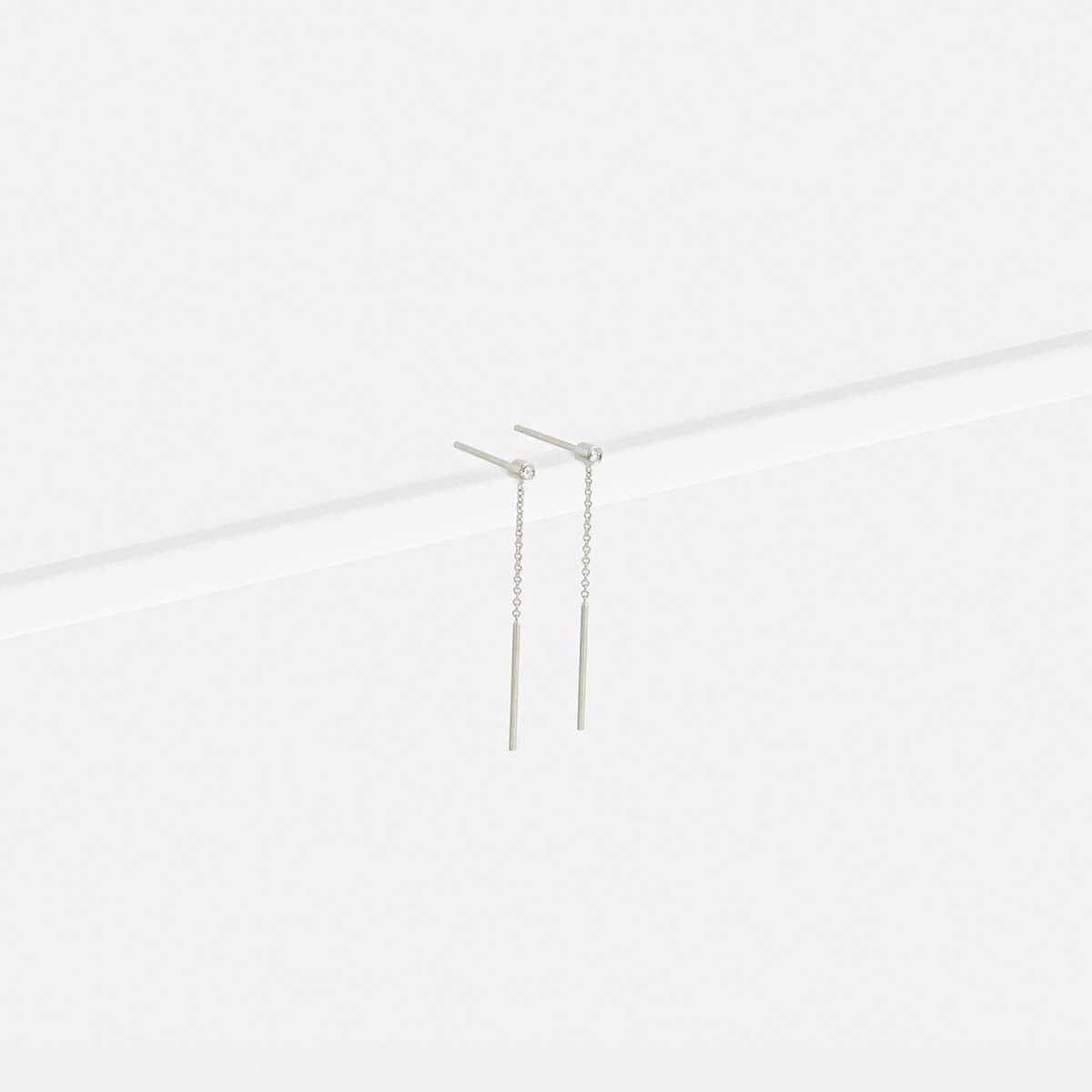 Viso Unisex Drop Earring in 14k White Gold set with White Diamond By SHW Fine Jewelry NYC