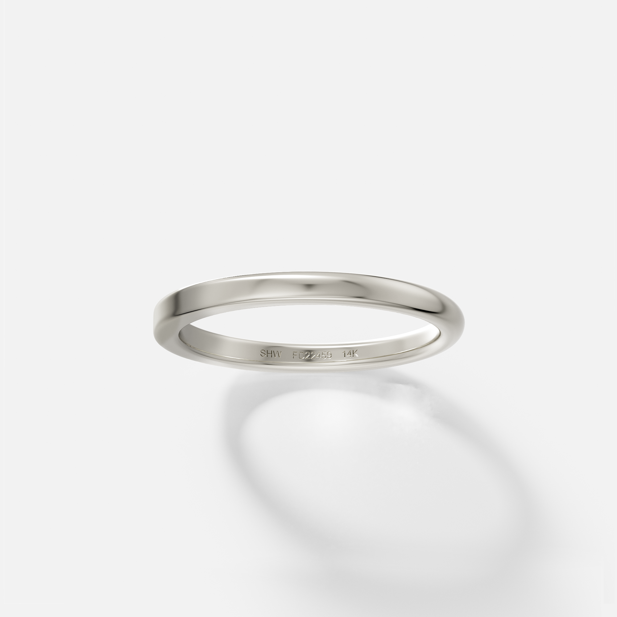 14k white gold 2mm band combining flat and domed design