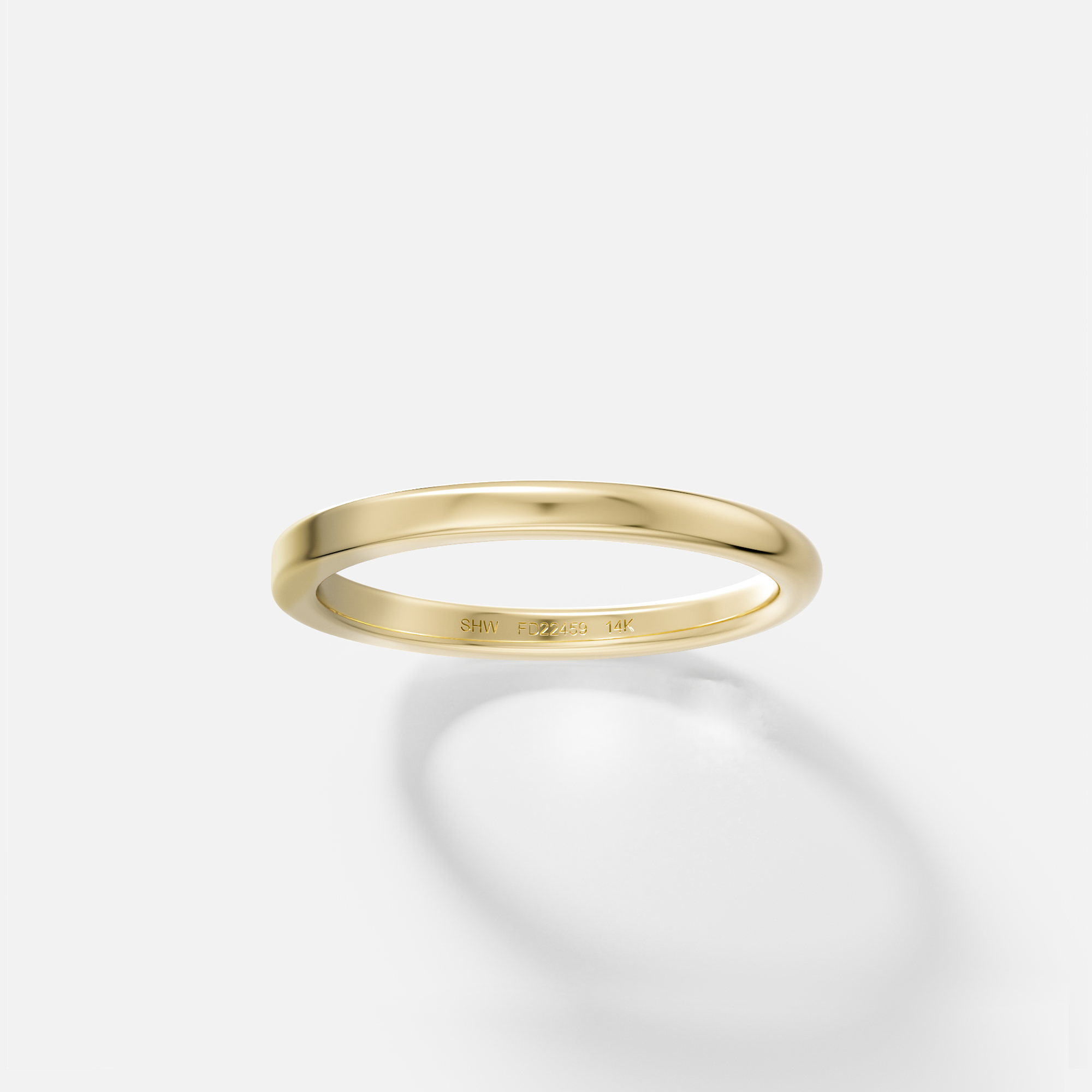 14k yellow gold 2mm band with half flat and half domed profile