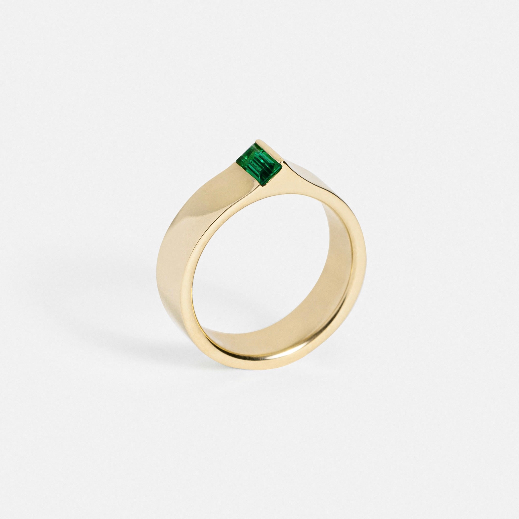 Contemporary Chunky Statement Ring with Ethical Dark Green Garnet Gemstone in solid 14k Yellow gold by SHW cool fine jewelry store in NYC