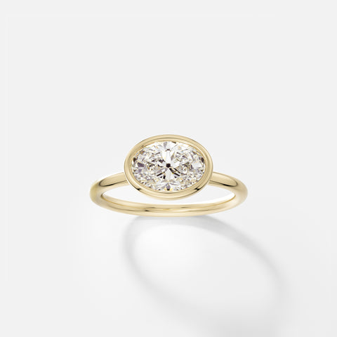 Bezel Thin Engagement Ring with Oval-cut Lab grown Natural Diamond in 14k 18k yellow white rose gold or platinum by SHW Fine Jewelry NYC