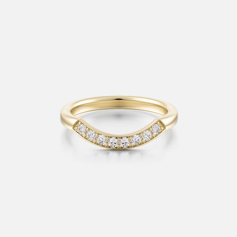 14k yellow gold curved wedding band set with pavé white diamonds