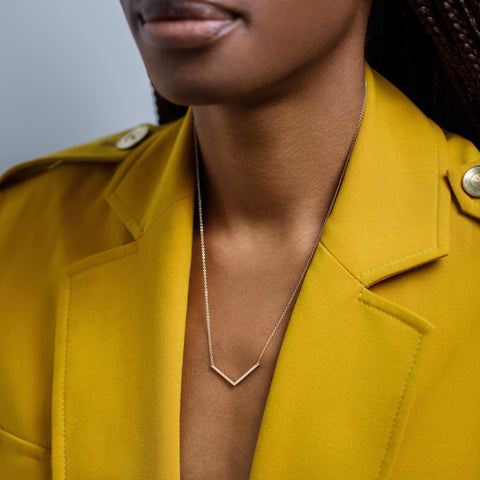 Unique Necklace with triangle, minimal pendant in solid 14k or 18k gold by SHW best fine jewelry store in Manhattan NYC nearby