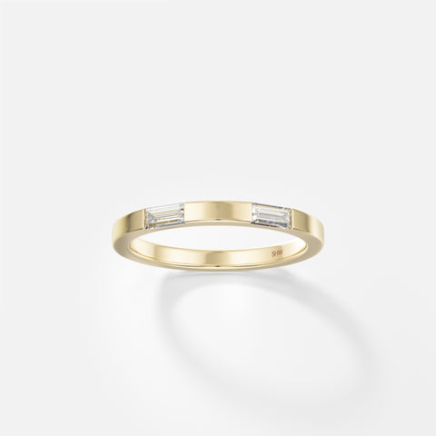 Unique Wedding Band with two baguette-cut natural mined white diamonds in solid 14k 18k gold by SHW famous fine jewelry store in NYC nearby