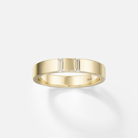 Unique Wedding Band with two baguette-cut natural mined white diamonds in solid 14k or 18k gold by SHW famous fine jewelry store in NYC nearby