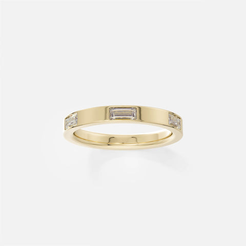 14k yellow gold 3mm flat wedding band with baguette-cut diamond eternity