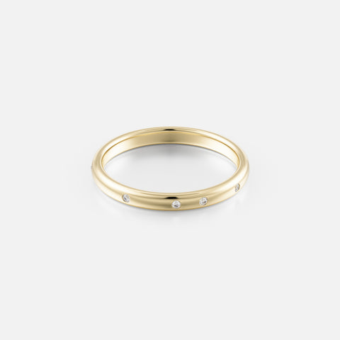 Minimal domed wedding band with tiny round diamonds, simple design 14k 18k gold platinum SHW Fine Jewelry NYC