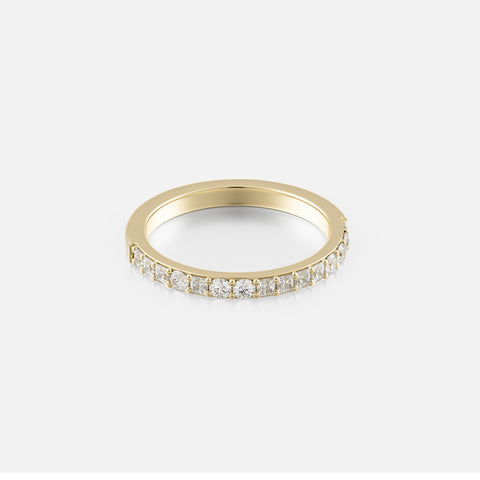 Eternity ring with round princess diamonds in a thin band, sustainable man-made diamonds 14k 18k gold platinum SHW Fine Jewelry NYC