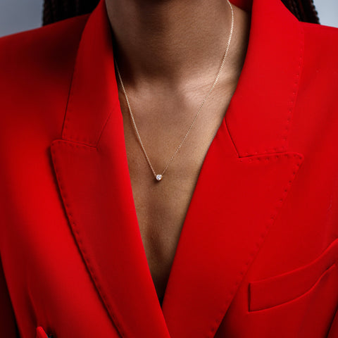 Modern dainty chain necklace with brilliant cut round lab grown white diamond pendant in solid 14k gold by SHW cool fine jewelry store NYC