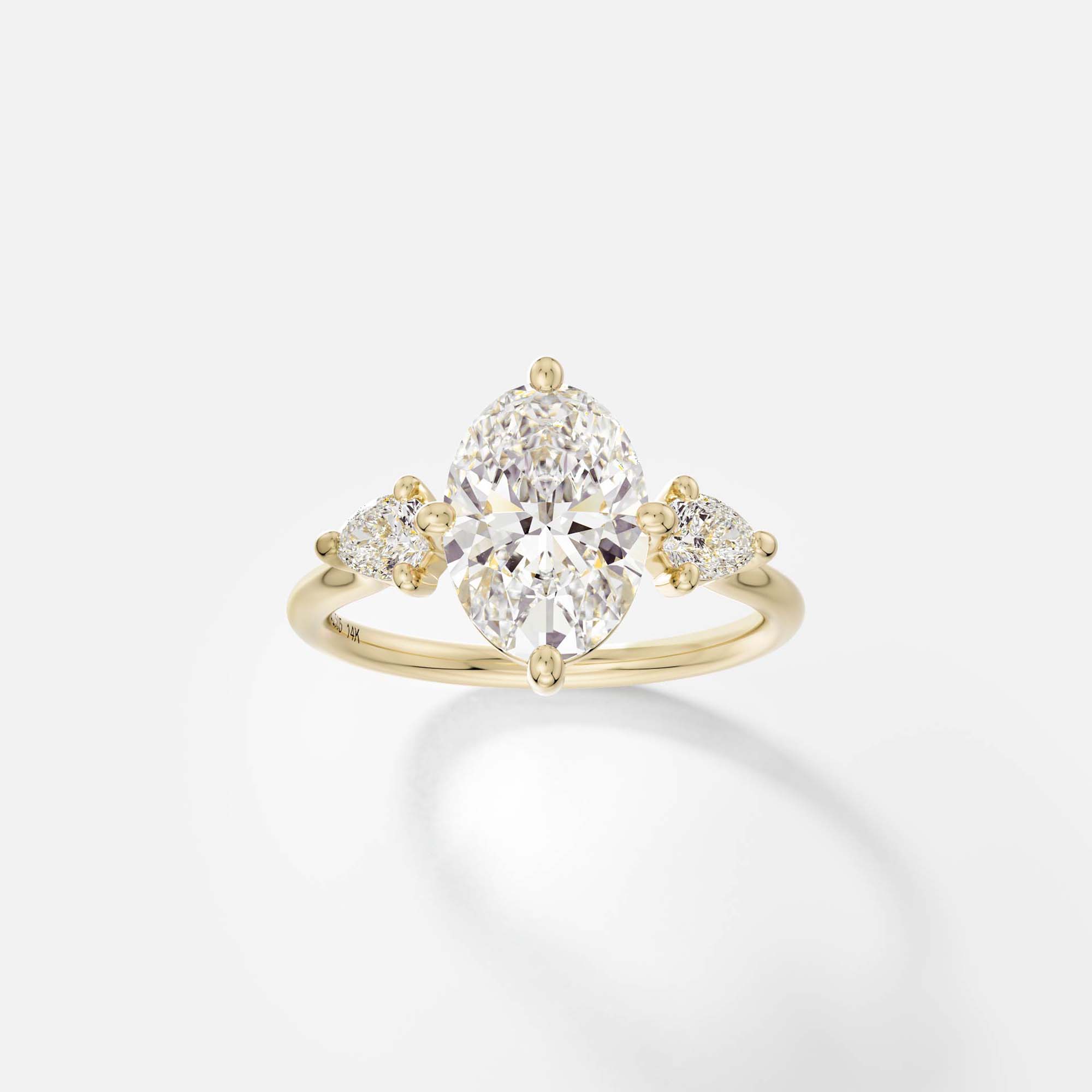 Three-stone Vertical Engagement Ring Setting with North South Oval Pear lab-created mined Diamonds 14k 18k gold platinum SHW Fine Jewelry NYC