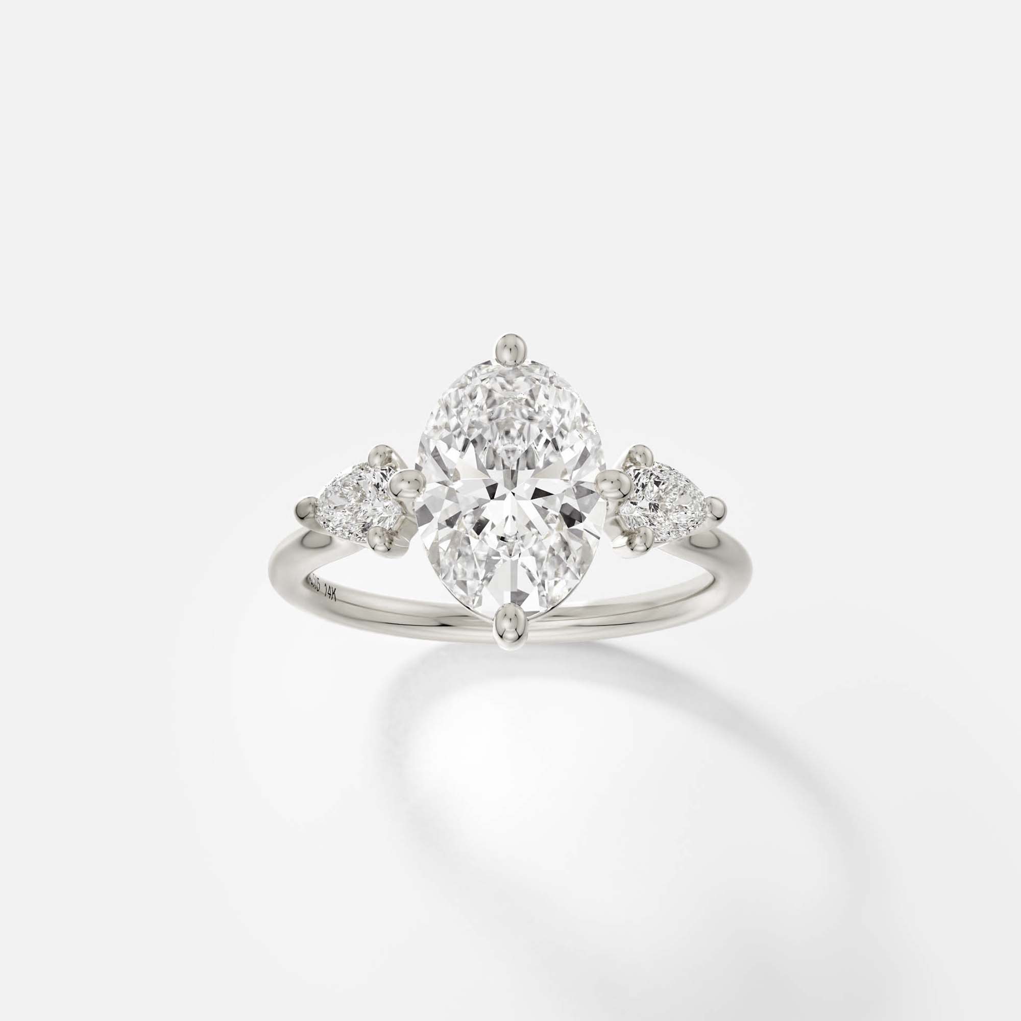 Side Accents Prong-Set Trio Diamond Ring Design with Vertical Oval lab-made natural Canada diamond in 14k 18k gold SHW Jewelry Stores nearby NYC NJ