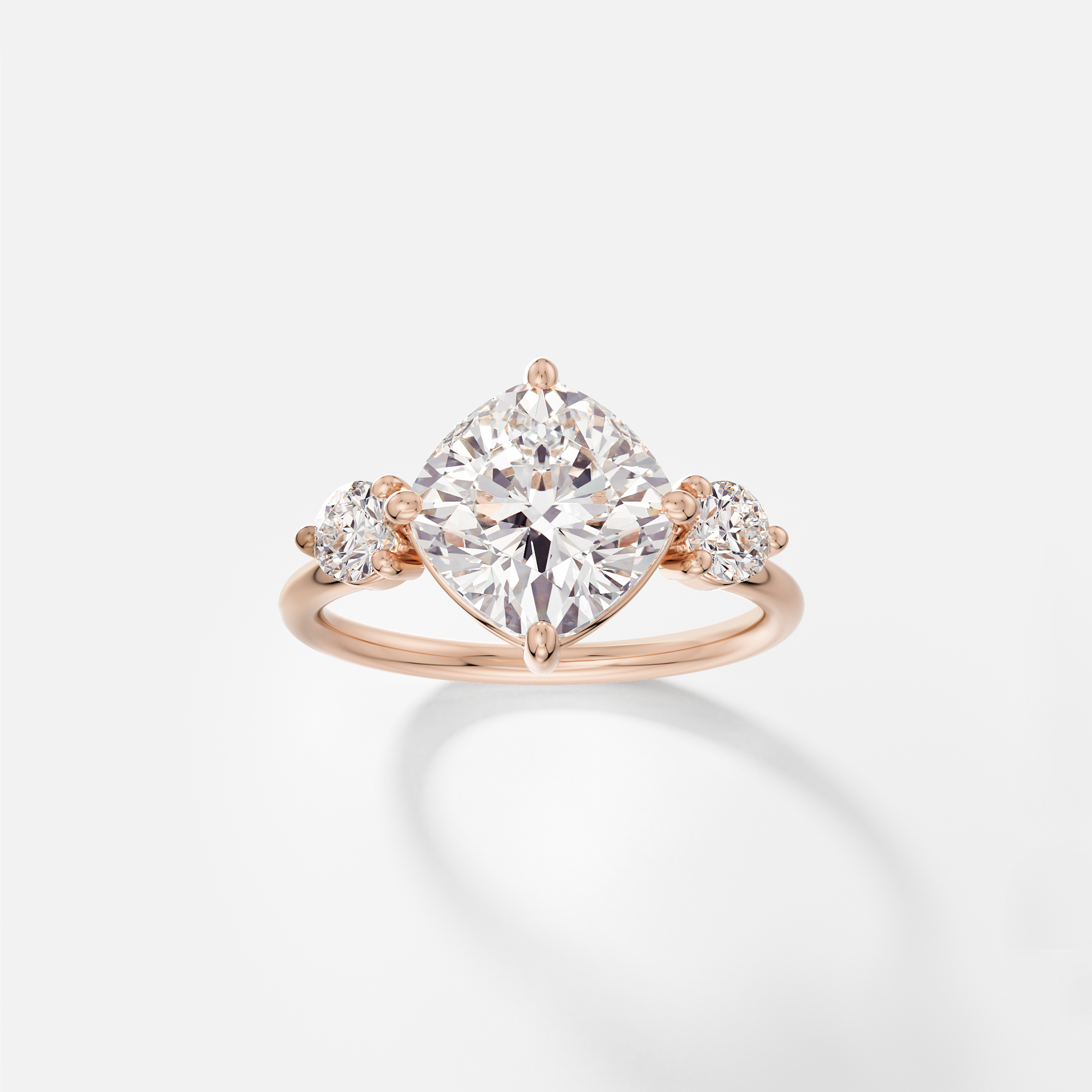 Unique Stackable Three stone Engagement Ring round side stones and center cushion ab made natural diamonds in 14k 18k gold SHW fine Jewelry