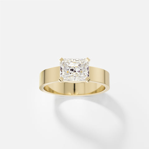 Wider Band Prongs Engagement Ring with Radiant Lab created Natural Diamond 14k 18k yellow white rose gold or platinum SHW Fine Jewelry NYC 