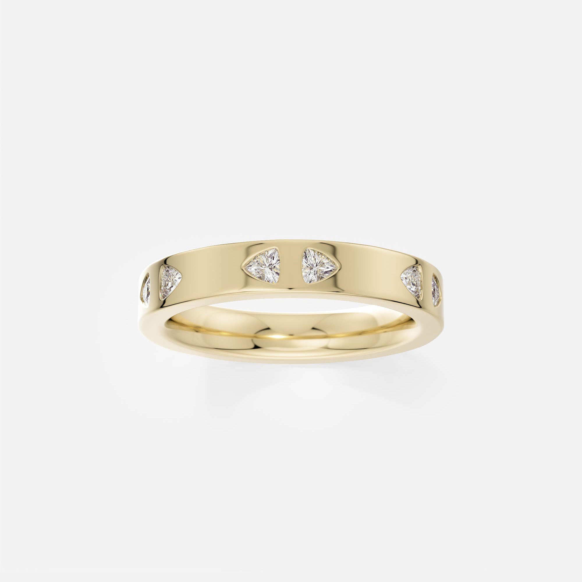 14k yellow gold diamond wedding band with trillion-cut stones
