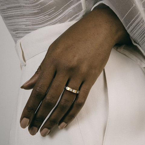 Minimalist thick Wedding Band for women with square natural white diamonds in solid 14k, 18k gold, platinum SHW cool fine jewelry store NYC