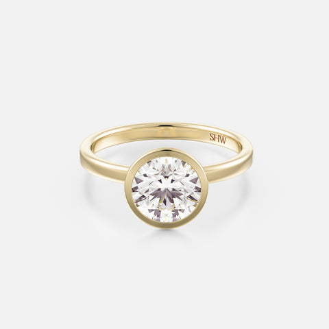 Nontraditional Bezel Engagement Ring with Round Lab grown Natural Diamond 14k 18k yellow white rose gold or platinum SHW Fine Jewelry NYC