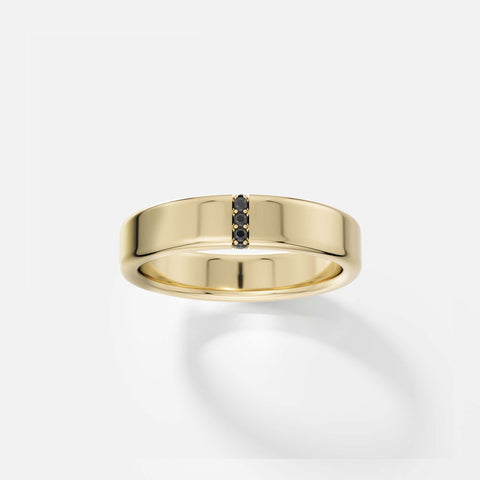 14k yellow gold 5mm band with five black pavé diamonds